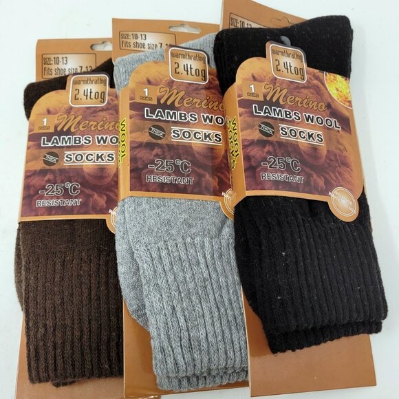 Mens Merino Lamb Wool Crew Socks, Comfy Winter Warm Boot Socks, 3 Pairs. NWT - Picture 1 of 1